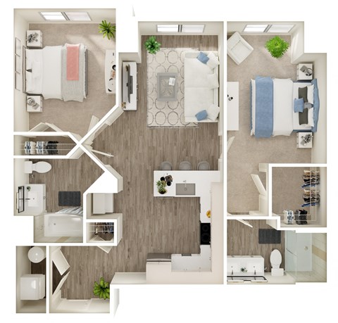 Floor plan for 2 beds, 2 baths, 1003 sqft